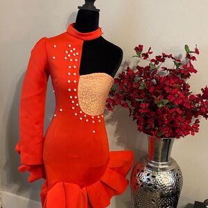 Elegant Orange Dress with Pearl Accents